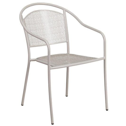 Commercial Grade Light Gray Indoor-Outdoor Steel Patio Arm Chair with Round Back