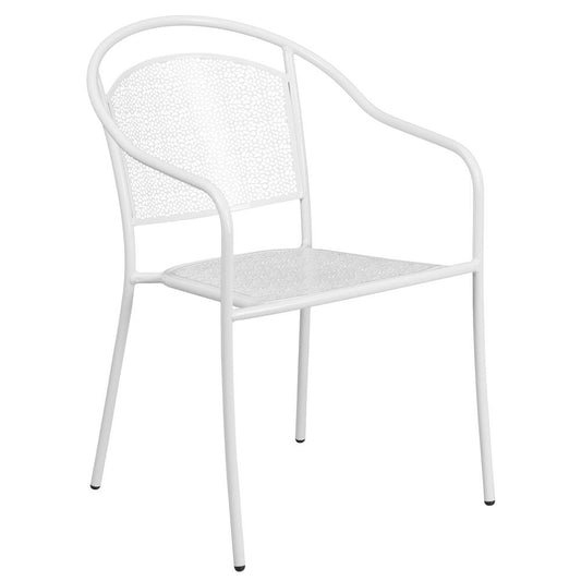 Commercial Grade White Indoor-Outdoor Steel Patio Arm Chair with Round Back