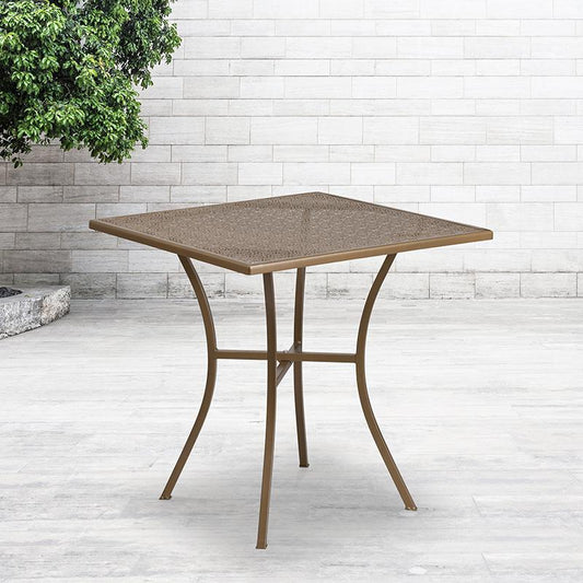 Commercial Grade 28" Square Gold Indoor-Outdoor Steel Patio Table