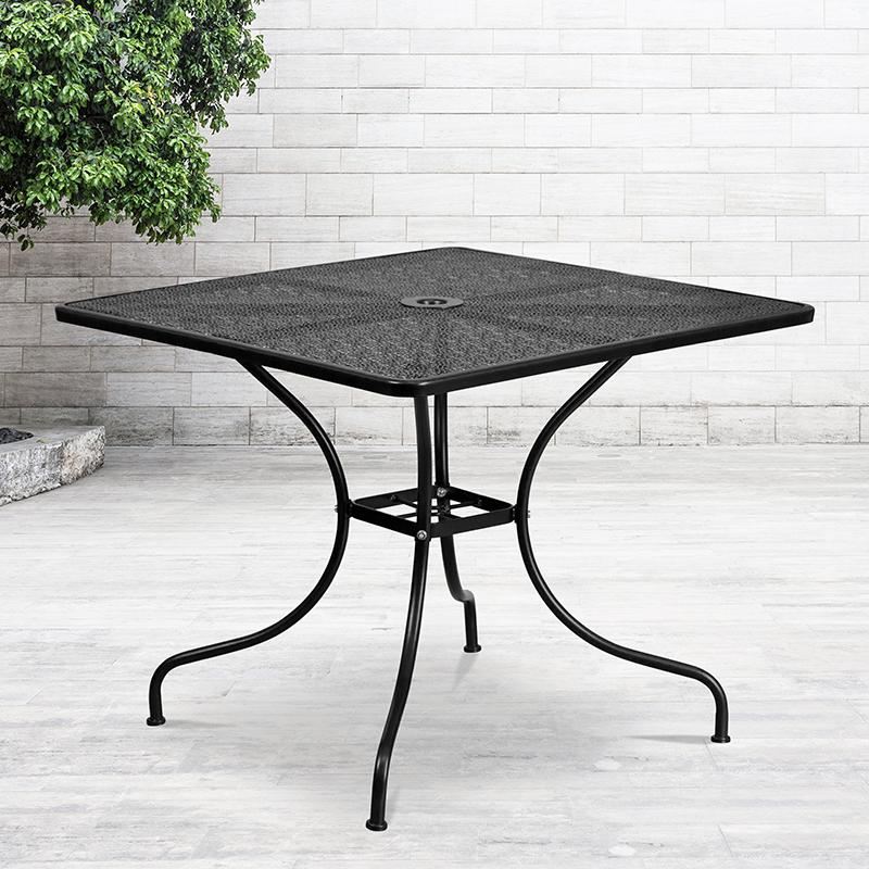 Commercial Grade 35.5" Square Black Indoor-Outdoor Steel Patio Table