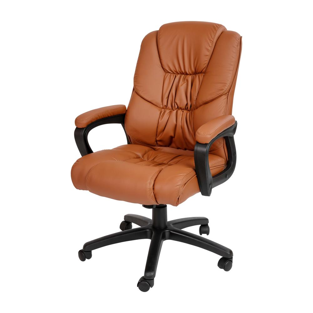 Flash Fundamentals Big & Tall 400 lb. Rated Brown LeatherSoft Swivel Office Chair with Padded Arms, BIFMA Certified