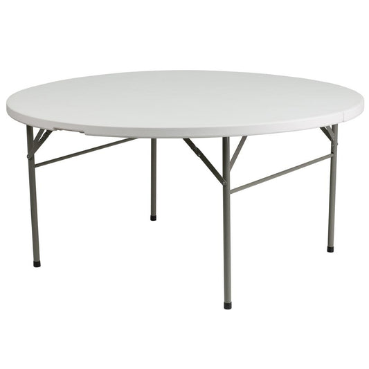 5-Foot Round Bi-Fold White Plastic Folding Table with Carrying Handle