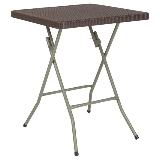 1.95-Foot Square Brown Rattan Plastic Folding Table