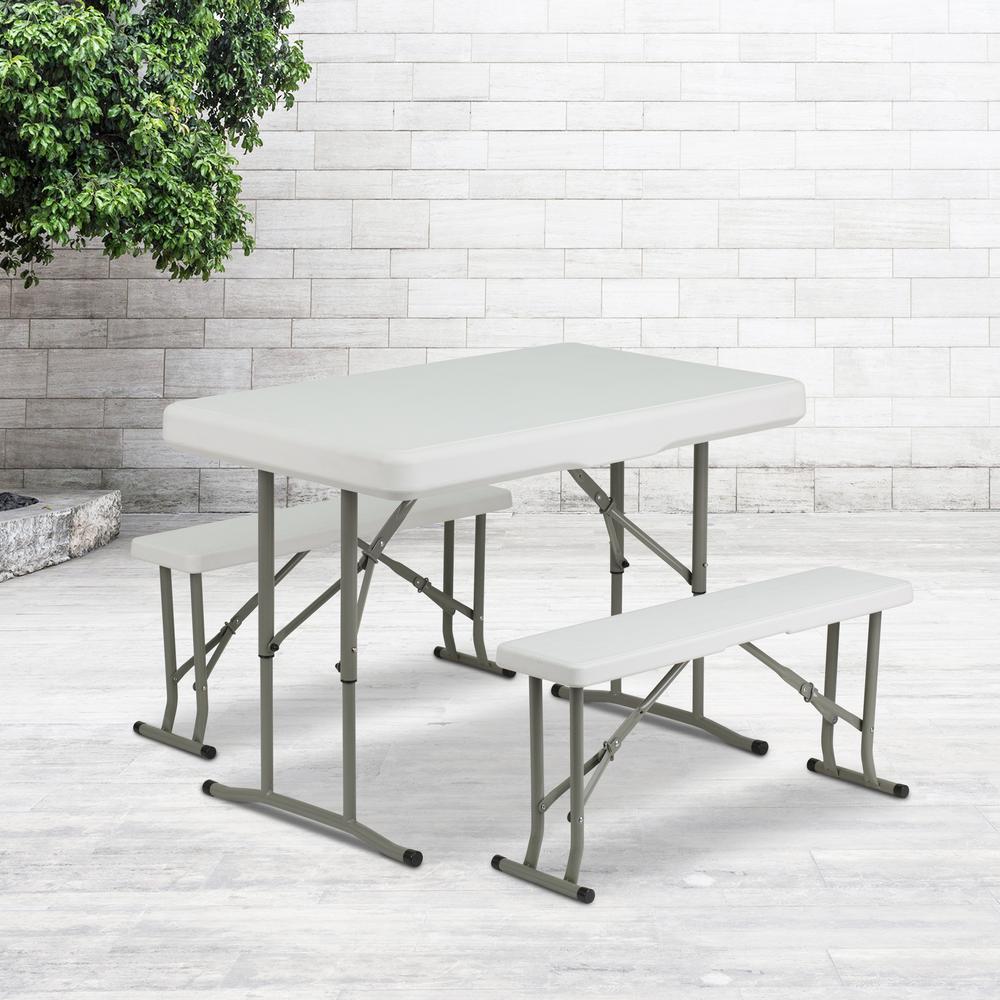 3 Piece Portable Plastic Folding Bench and Table Set