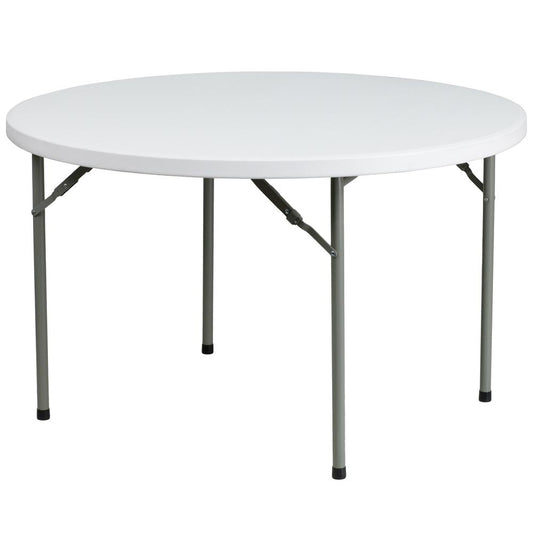 4-Foot Round Granite White Plastic Folding Table