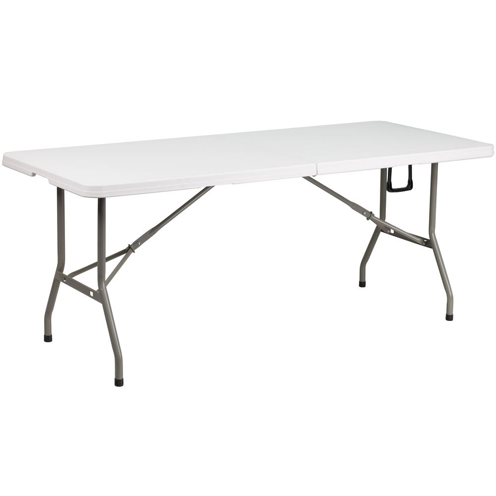 6-Foot Bi-Fold Granite White Plastic Banquet and Event Folding Table with Carrying Handle