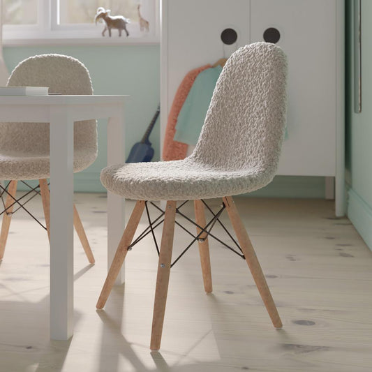 Zula Kid's Modern Padded Armless Faux Sherpa Accent Chairs with Beechwood Legs in Off-White