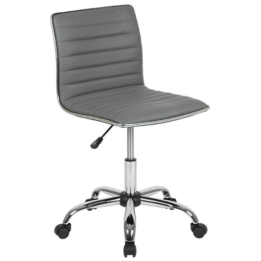 Low Back Designer Armless Light Gray Ribbed Swivel Task Office Chair