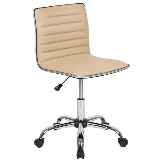 Low Back Designer Armless Tan Ribbed Swivel Task Office Chair