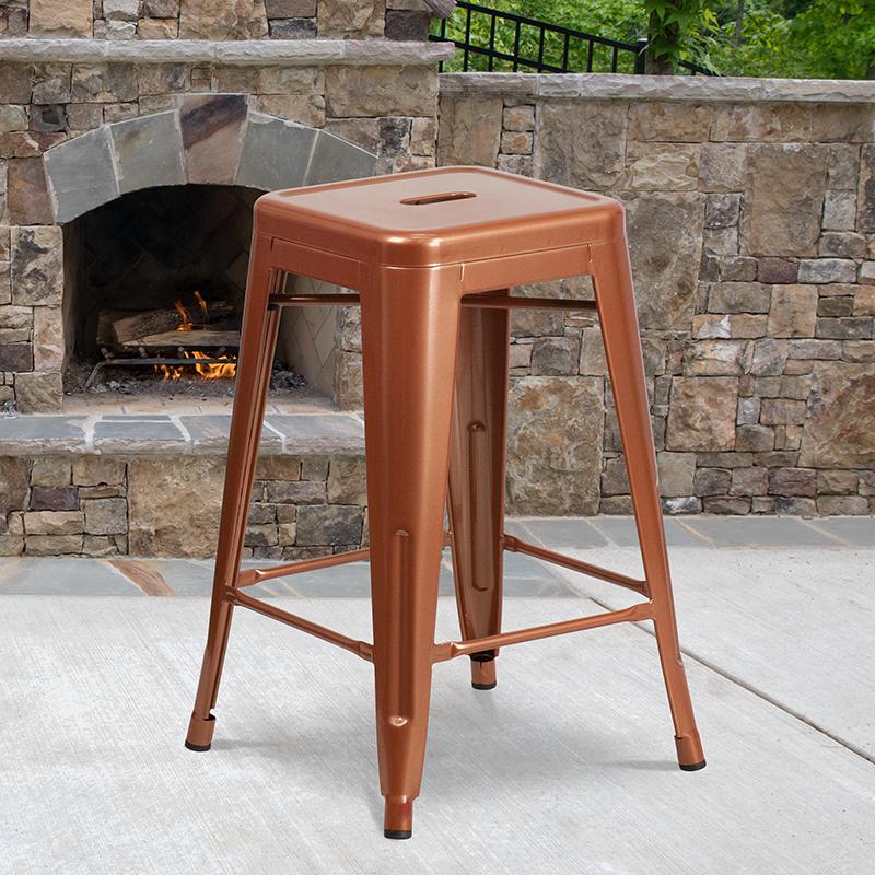 Commercial Grade 24" High Backless Copper Indoor-Outdoor Counter Height Stool