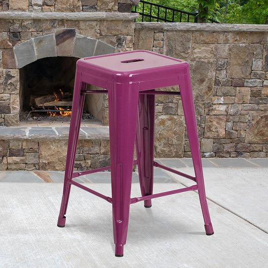 Commercial Grade 24" High Backless Purple Indoor-Outdoor Counter Height Stool