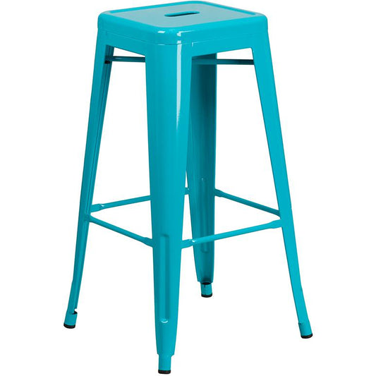 Commercial Grade 30" High Backless Crystal Teal-Blue Indoor-Outdoor Barstool