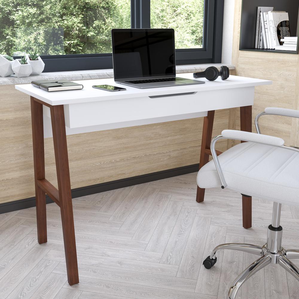 Home Office Writing Computer Desk with Drawer - Table Desk for Writing and Work, White/Walnut