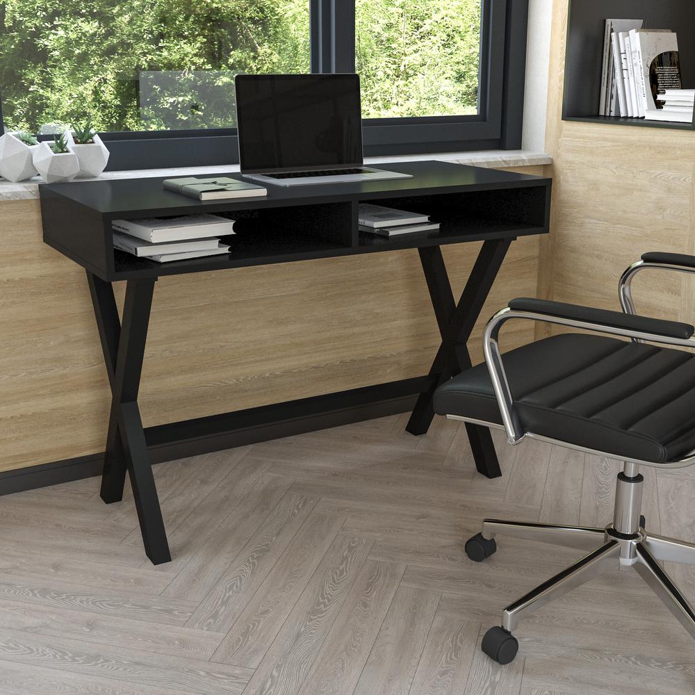 Home Office Writing Computer Desk with Open Storage Compartments - Bedroom Desk for Writing and Work, Black