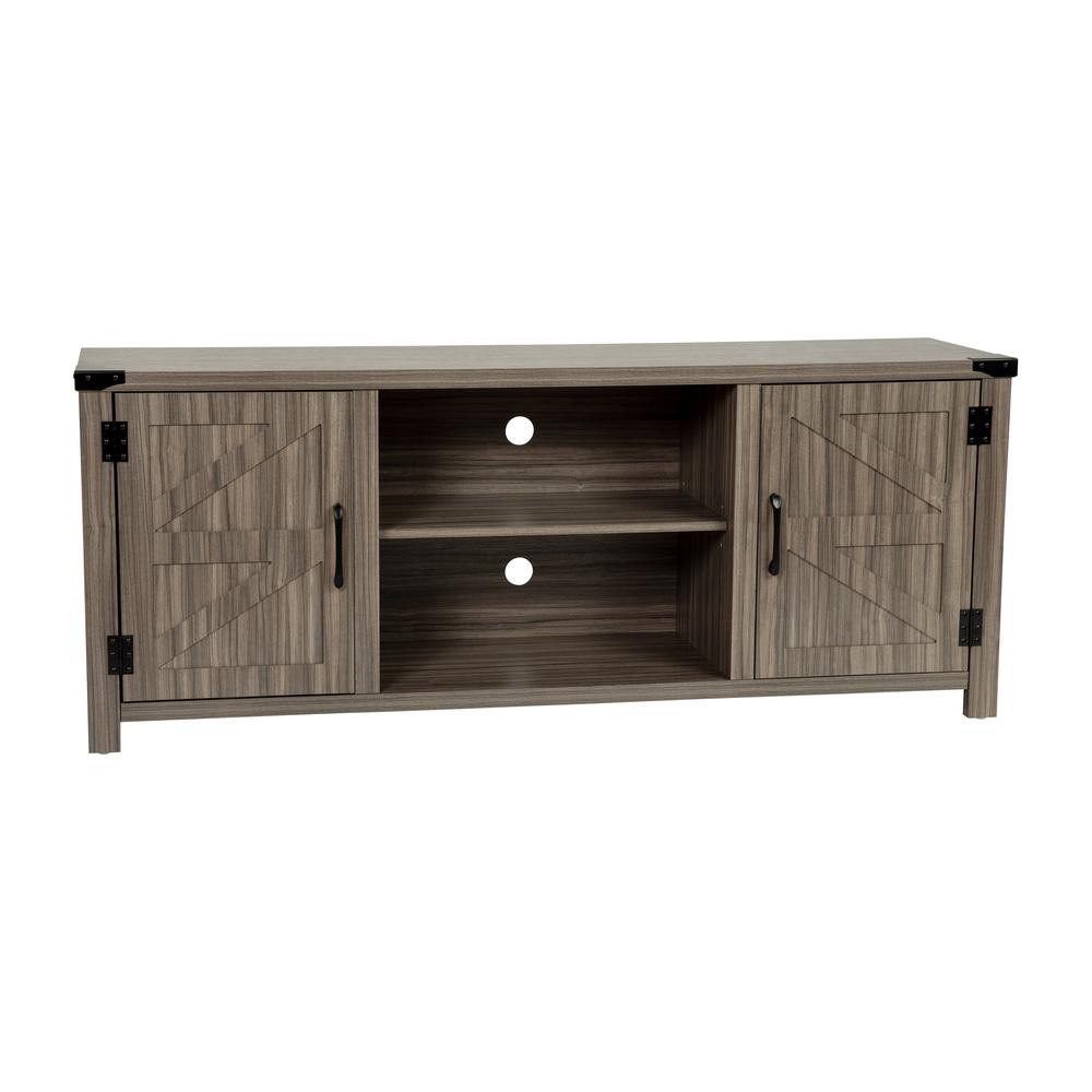 Ayrith Modern Farmhouse Barn Door TV Stand - Gray Wash Oak for TV's up to 65 Inches - 59" Entertainment Center with Adjustable Shelf