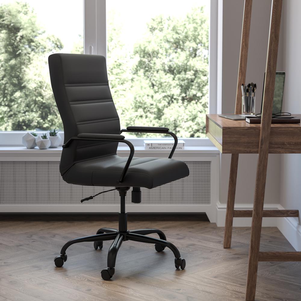 High Back Black LeatherSoft Executive Swivel Office Chair with Black Frame and Arms