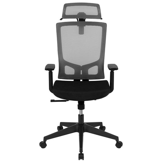 Ergonomic Mesh Office Chair with Synchro-Tilt, Pivot Adjustable Headrest, Lumbar Support, Coat Hanger & Adjustable Arms-Gray/Black