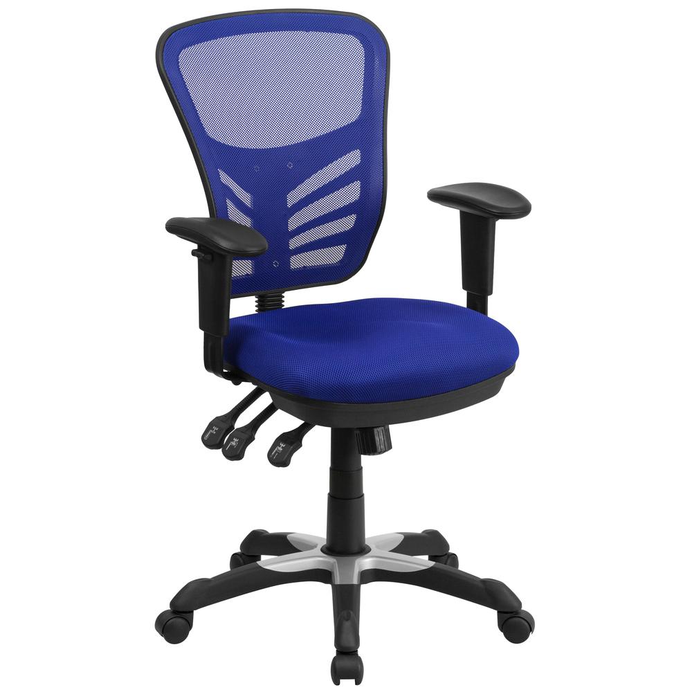 Mid-Back Blue Mesh Multifunction Executive Swivel Ergonomic Office Chair with Adjustable Arms