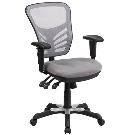 Mid-Back Gray Mesh Multifunction Executive Swivel Ergonomic Office Chair with Adjustable Arms