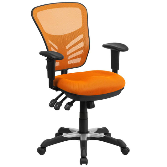 Mid-Back Orange Mesh Multifunction Executive Swivel Ergonomic Office Chair with Adjustable Arms