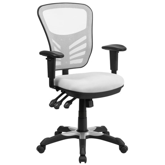 Mid-Back White Mesh Multifunction Executive Swivel Ergonomic Office Chair with Adjustable Arms