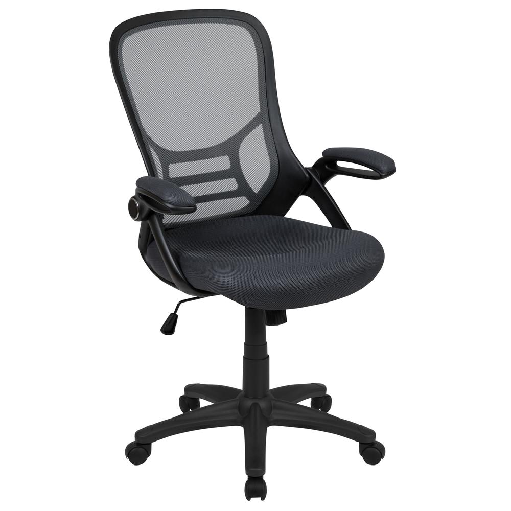 High Back Dark Gray Mesh Ergonomic Swivel Office Chair with Black Frame and Flip-up Arms