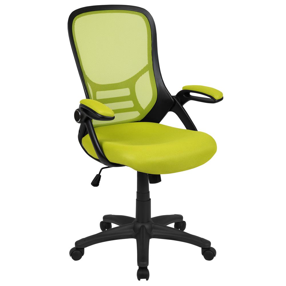 High Back Green Mesh Ergonomic Swivel Office Chair with Black Frame and Flip-up Arms