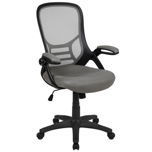 High Back Light Gray Mesh Ergonomic Swivel Office Chair with Black Frame and Flip-up Arms