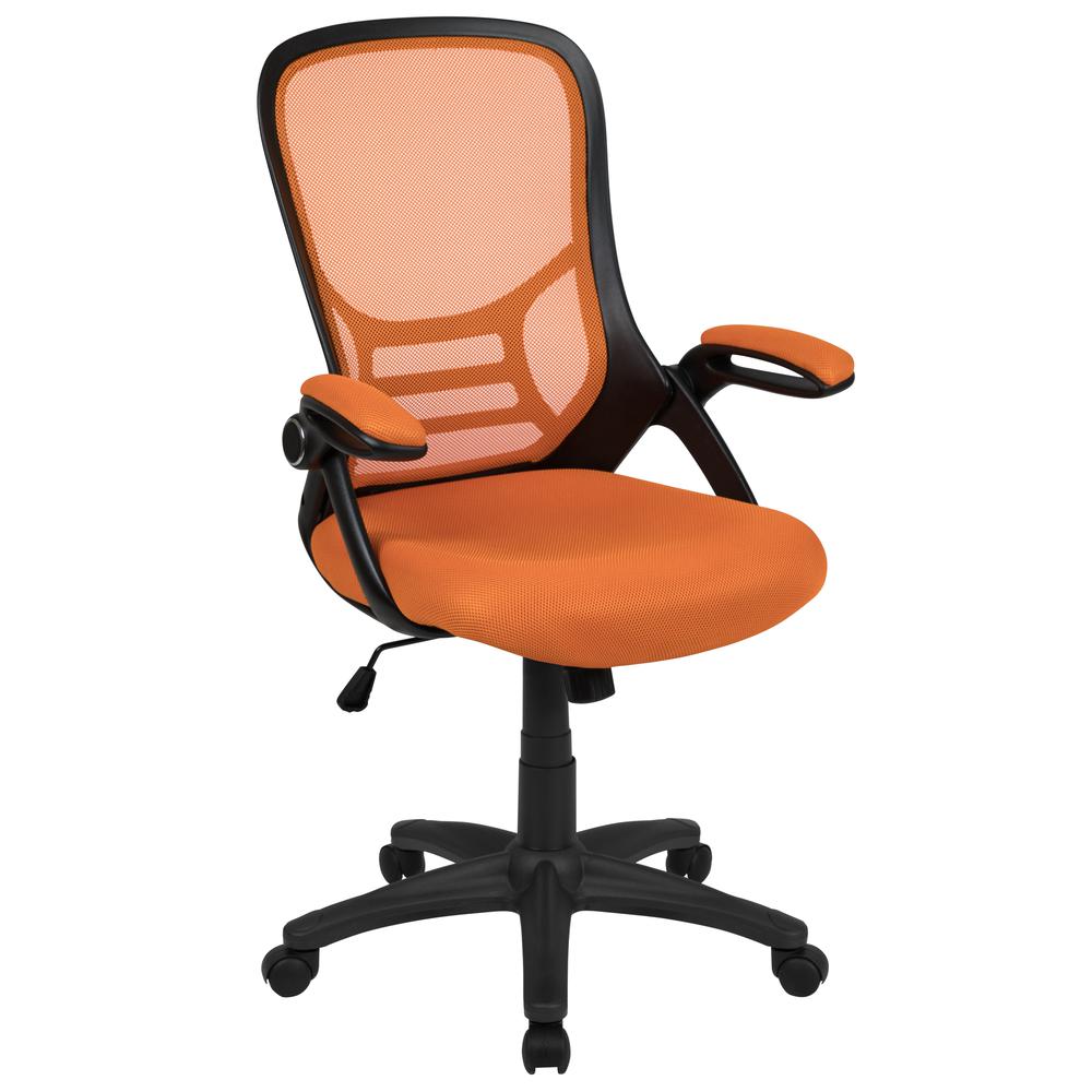 High Back Orange Mesh Ergonomic Swivel Office Chair with Black Frame and Flip-up Arms