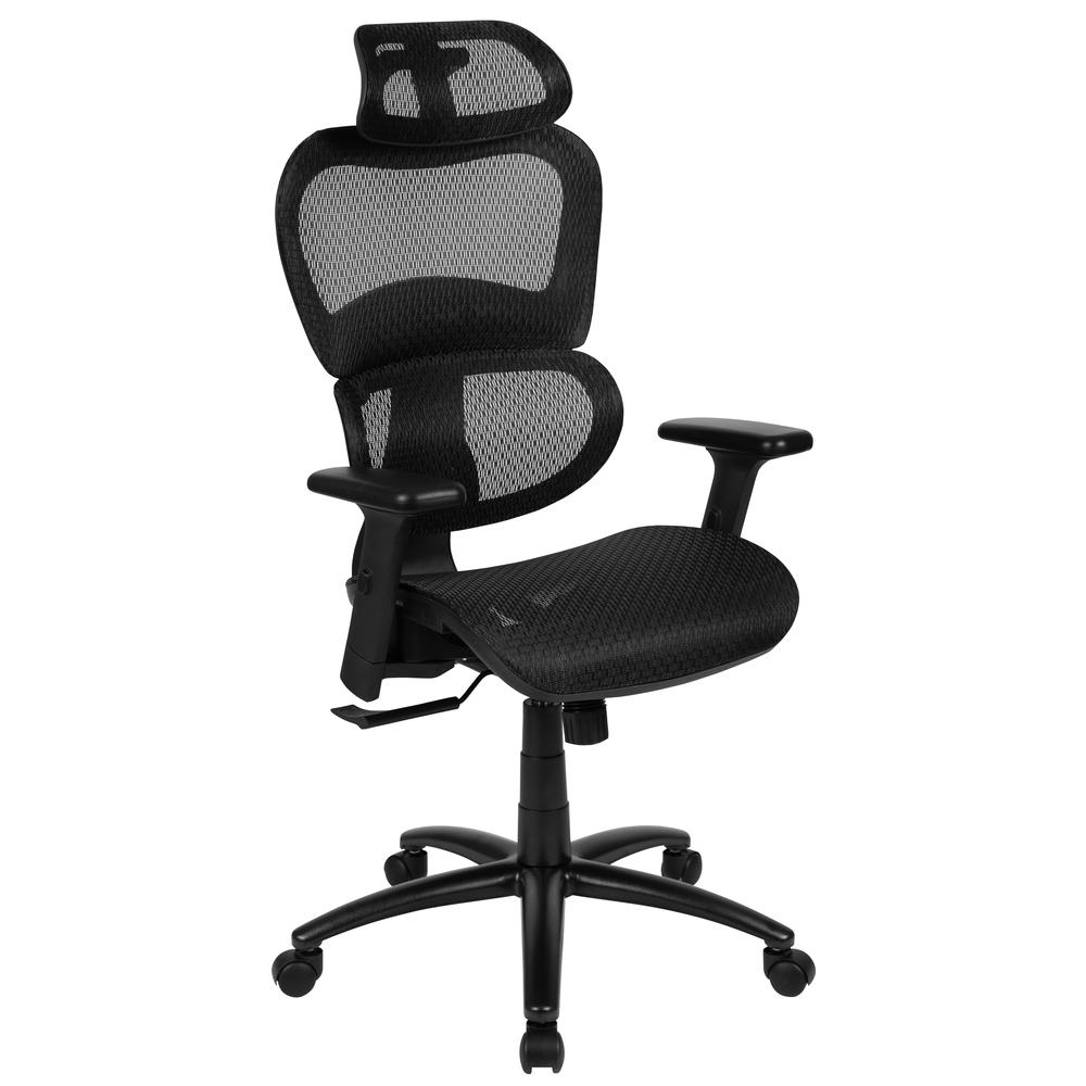 Ergonomic Mesh Office Chair with 2-to-1 Synchro-Tilt, Adjustable Headrest, Lumbar Support, and Adjustable Pivot Arms in Black