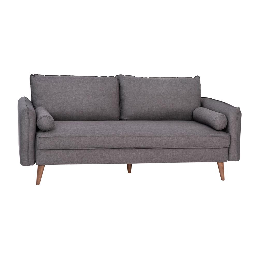 Evie Mid-Century Modern Sofa with Faux Linen Fabric Upholstery & Solid Wood Legs in Stone Gray