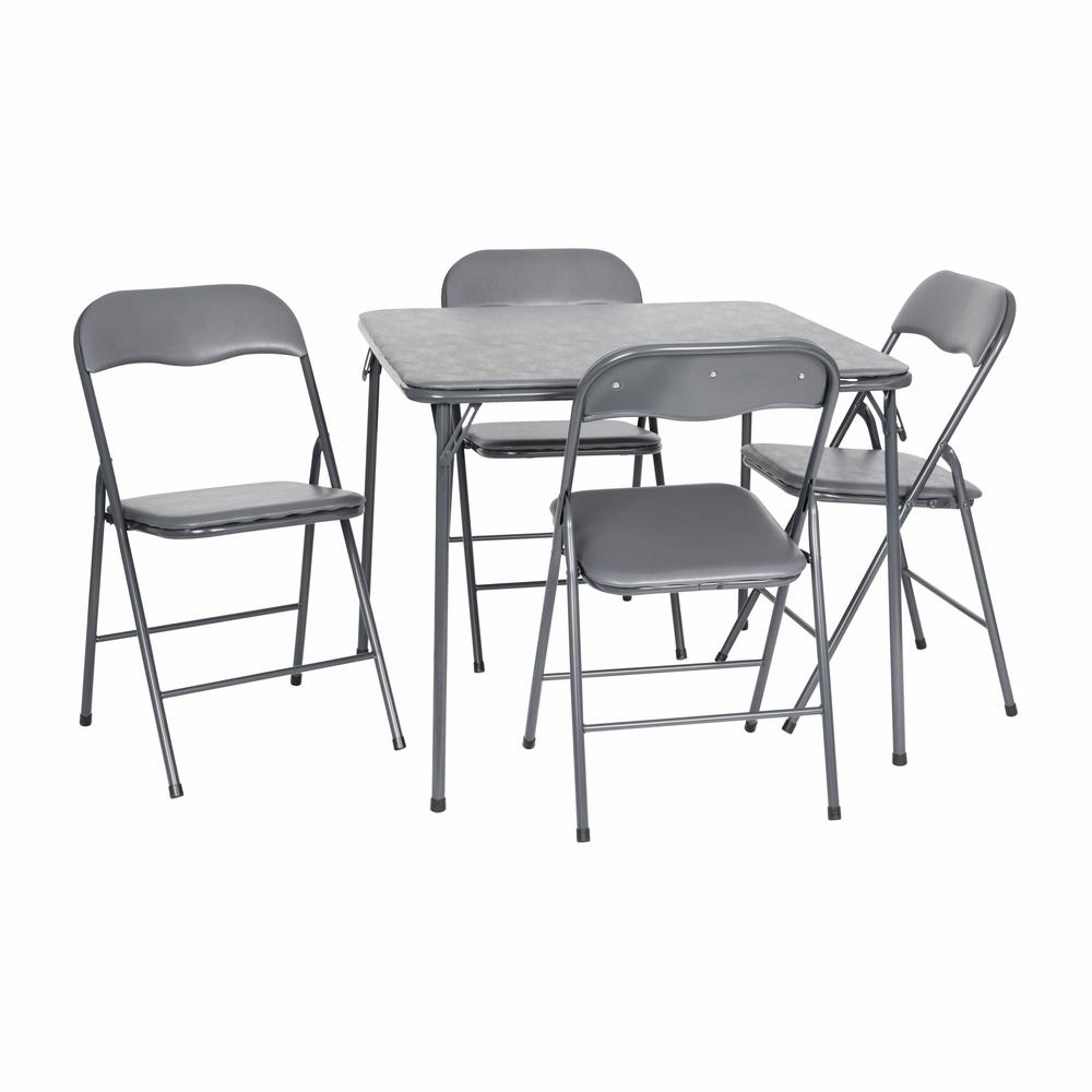 5 Piece Gray Folding Card Table and Chair Set