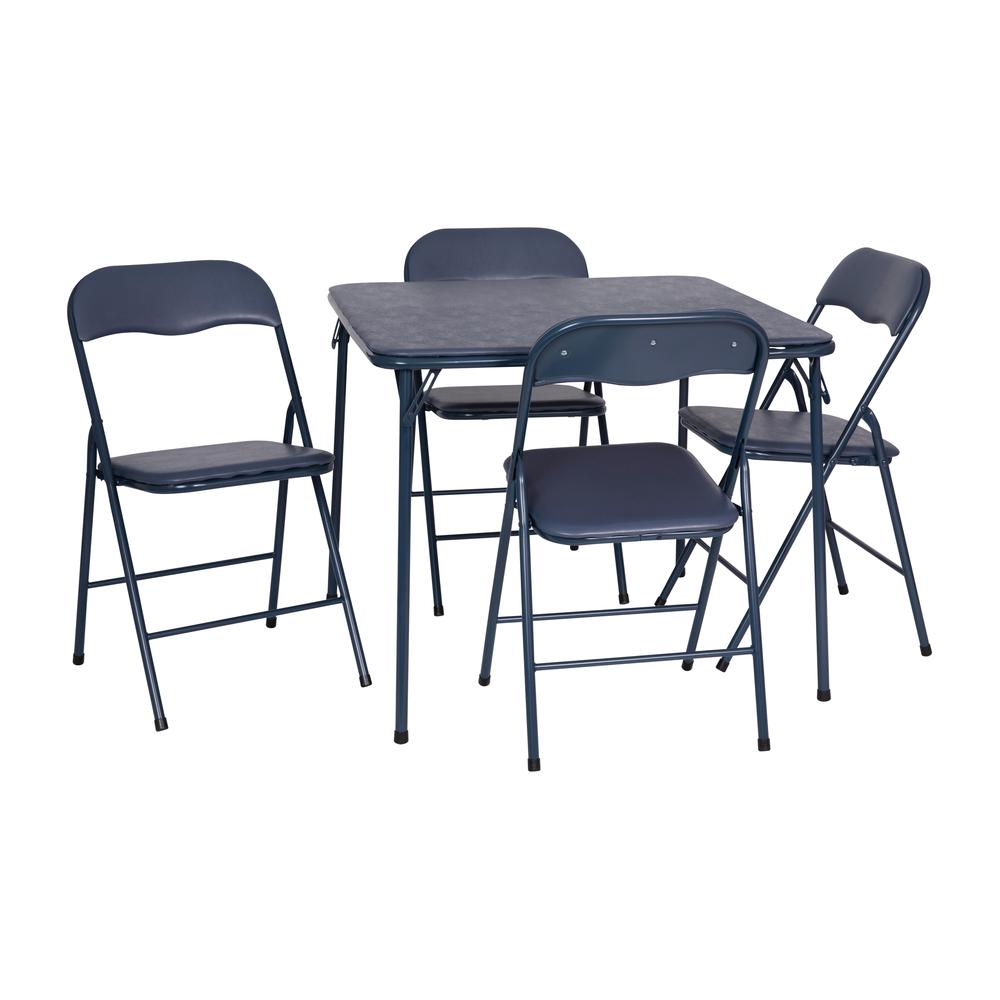 5 Piece Navy Folding Card Table and Chair Set