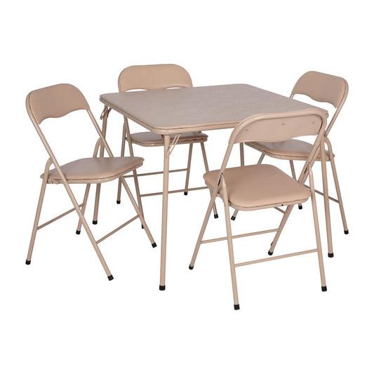 5 Piece Tan Folding Card Table and Chair Set