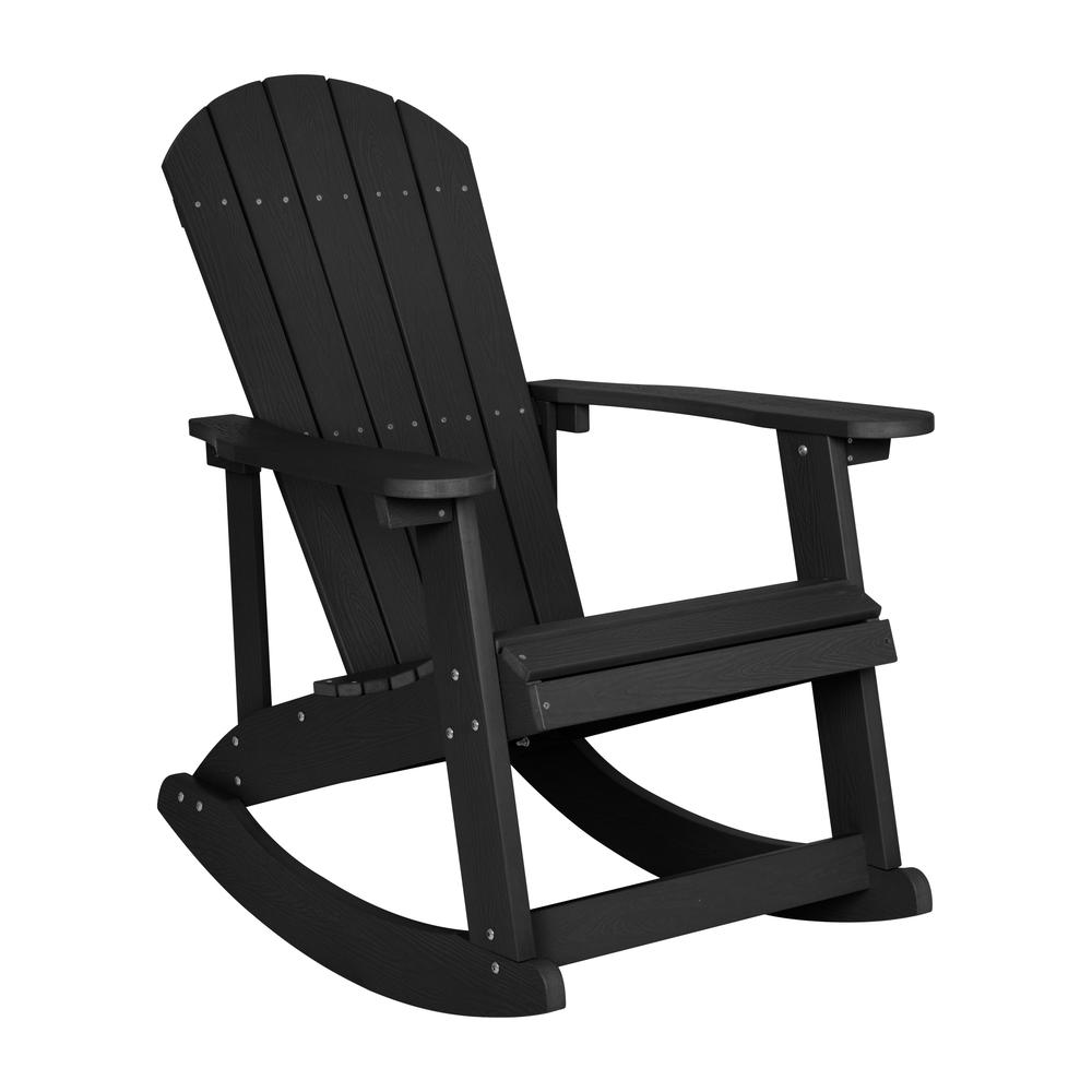 Savannah All-Weather Poly Resin Wood Adirondack Rocking Chair with Rust Resistant Stainless Steel Hardware in Black