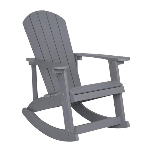 Savannah All-Weather Poly Resin Wood Adirondack Rocking Chair with Rust Resistant Stainless Steel Hardware in Gray