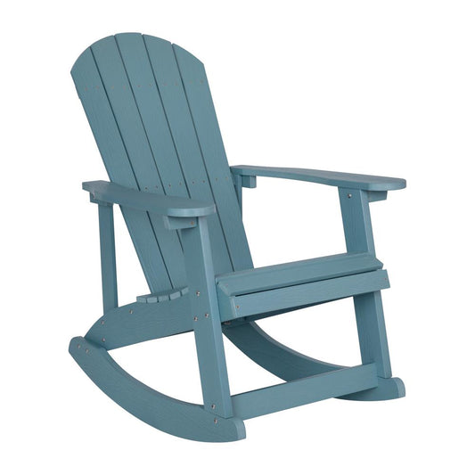 Savannah All-Weather Poly Resin Wood Adirondack Rocking Chair with Rust Resistant Stainless Steel Hardware in Sea Foam