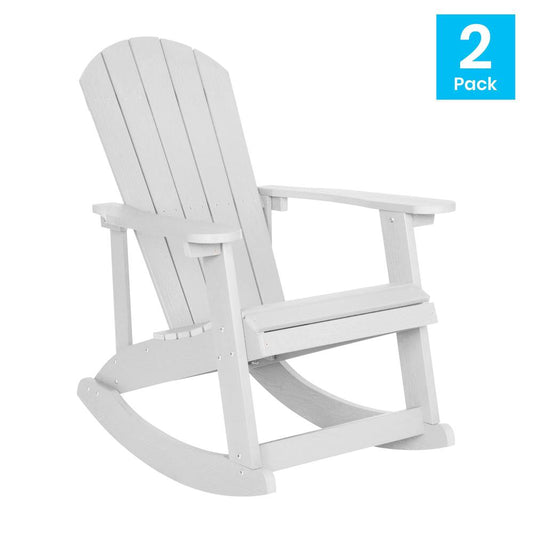 Savannah All-Weather Poly Resin Wood Adirondack Rocking Chair with Rust Resistant Stainless Steel Hardware in White - Set of 2