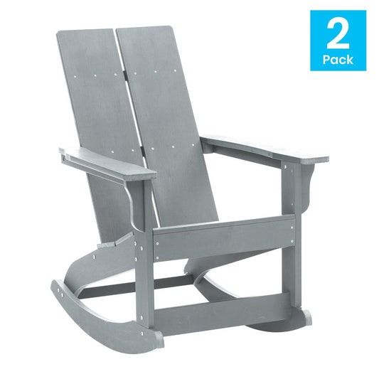 Finn Modern All-Weather 2-Slat Poly Resin Rocking Adirondack Chair with Rust Resistant Stainless Steel Hardware in Gray - Set of2