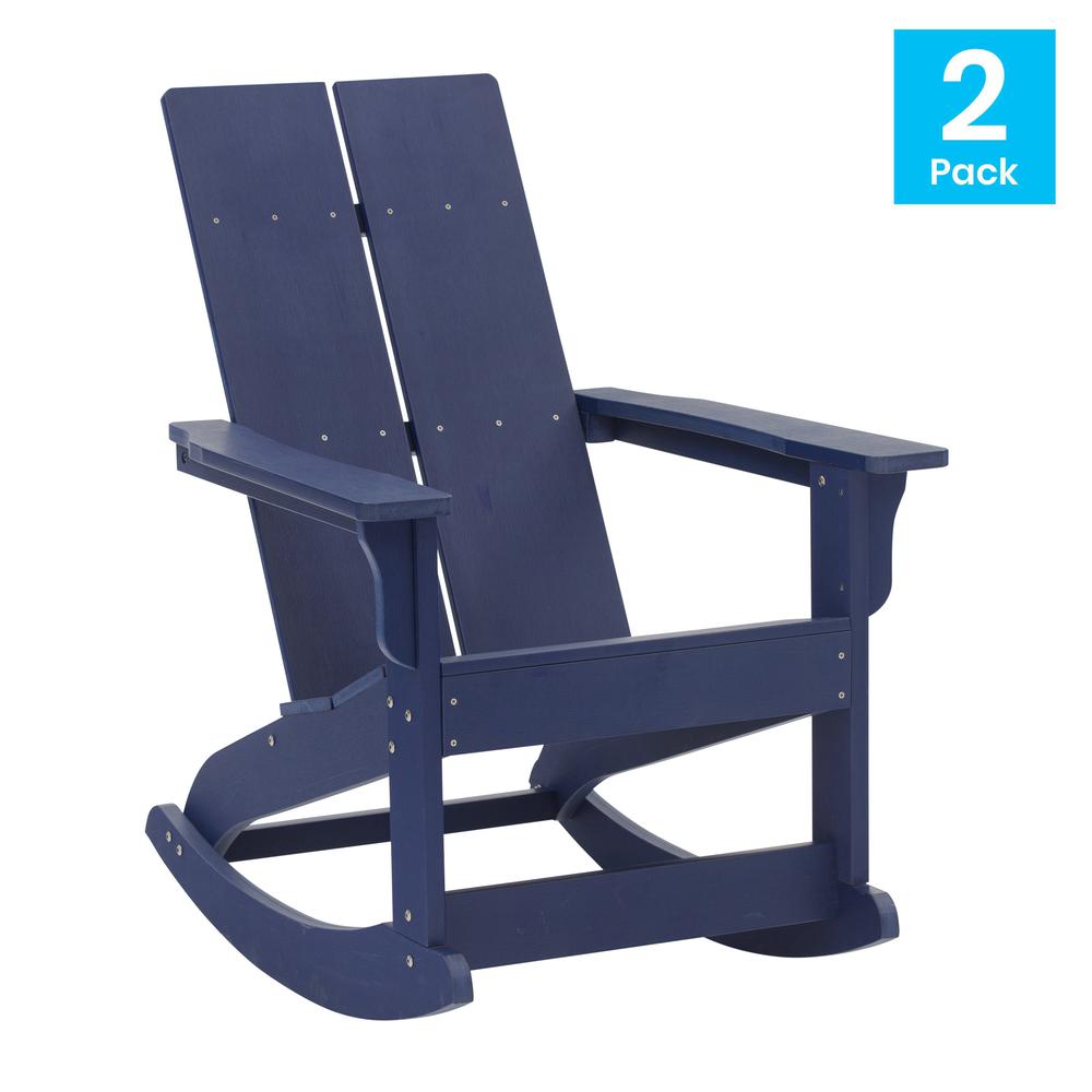 Finn Modern All-Weather 2-Slat Poly Resin Rocking Adirondack Chair with Rust Resistant Stainless Steel Hardware in Navy - Set of2