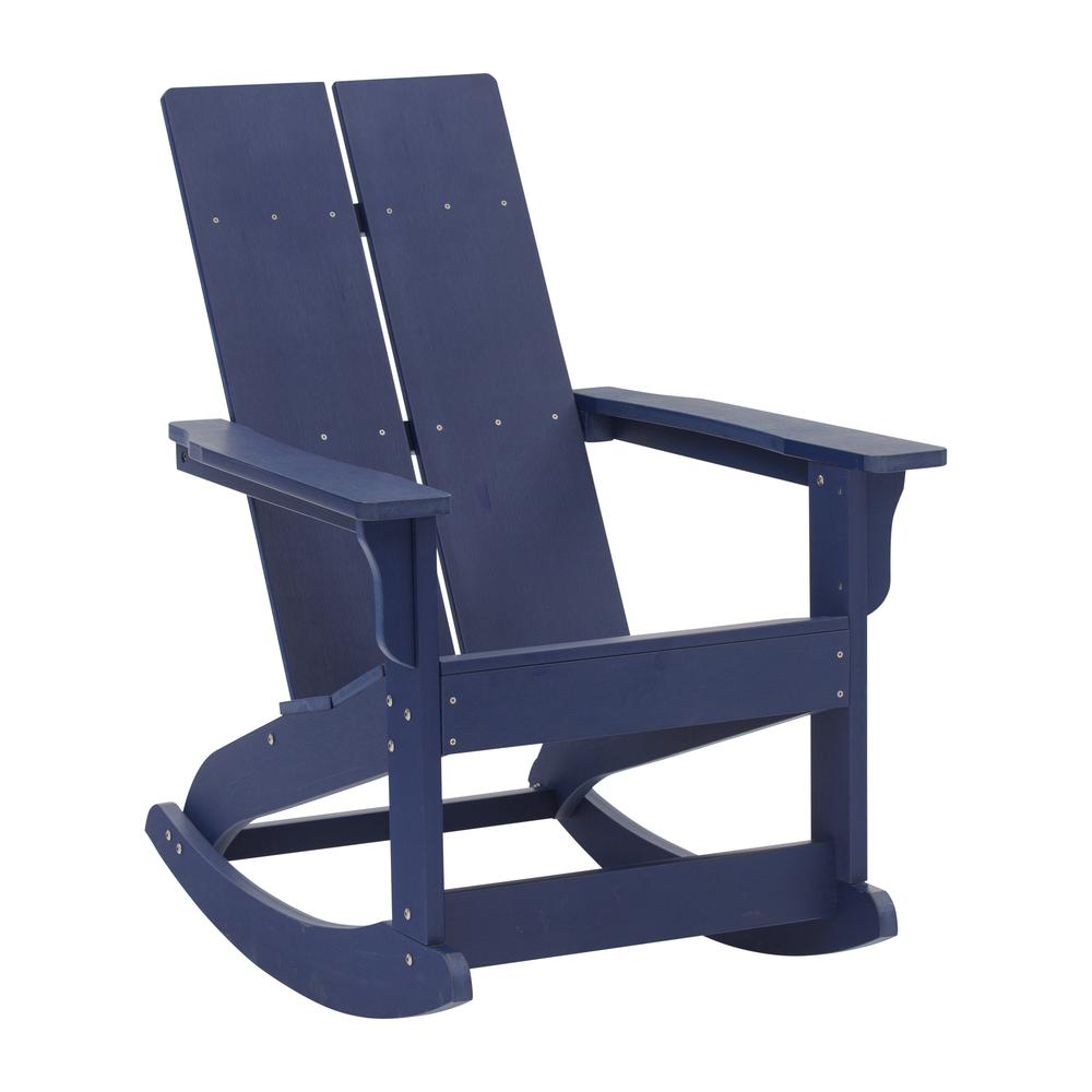 Finn Modern All-Weather 2-Slat Poly Resin Wood Rocking Adirondack Chair with Rust Resistant Stainless Steel Hardware in Navy