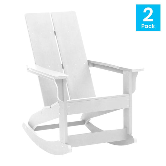 Finn Modern All-Weather 2-Slat Poly Resin Rocking Adirondack Chair with Rust Resistant Stainless Steel Hardware in White - Set of2