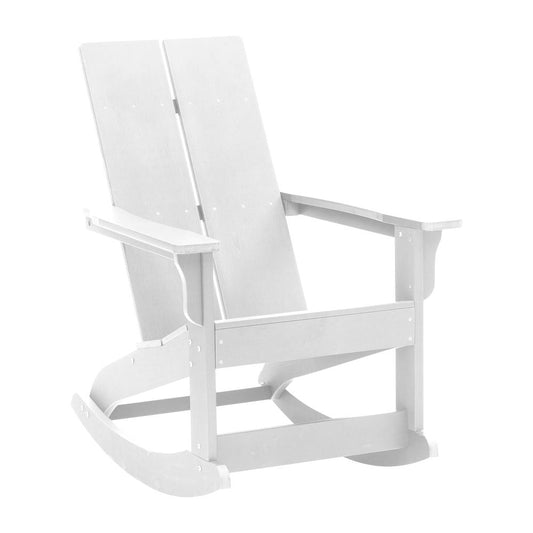 Finn Modern All-Weather 2-Slat Poly Resin Wood Rocking Adirondack Chair with Rust Resistant Stainless Steel Hardware in White