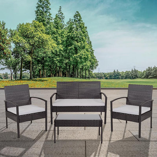 Aransas Series 4 Piece Black Patio Set with Steel Frame and Gray Cushions