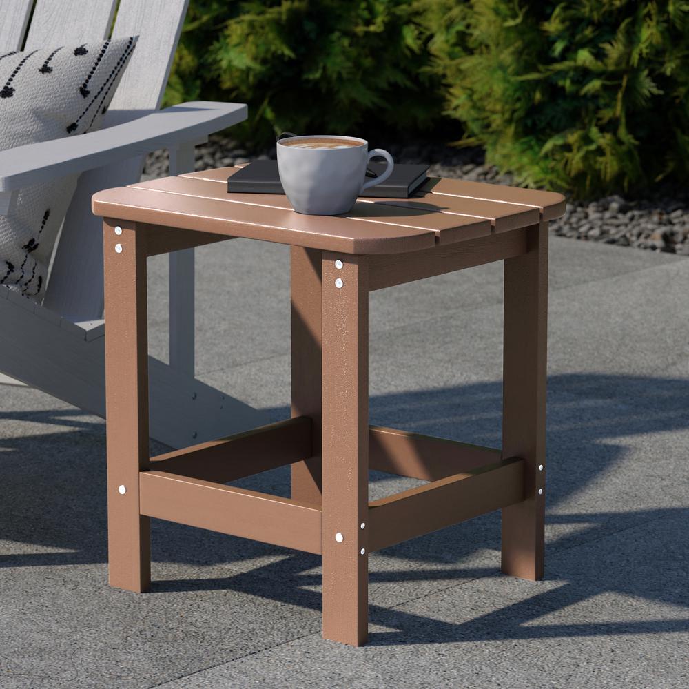 Charlestown All-Weather Poly Resin Wood Adirondack Side Table in Natural Cedar