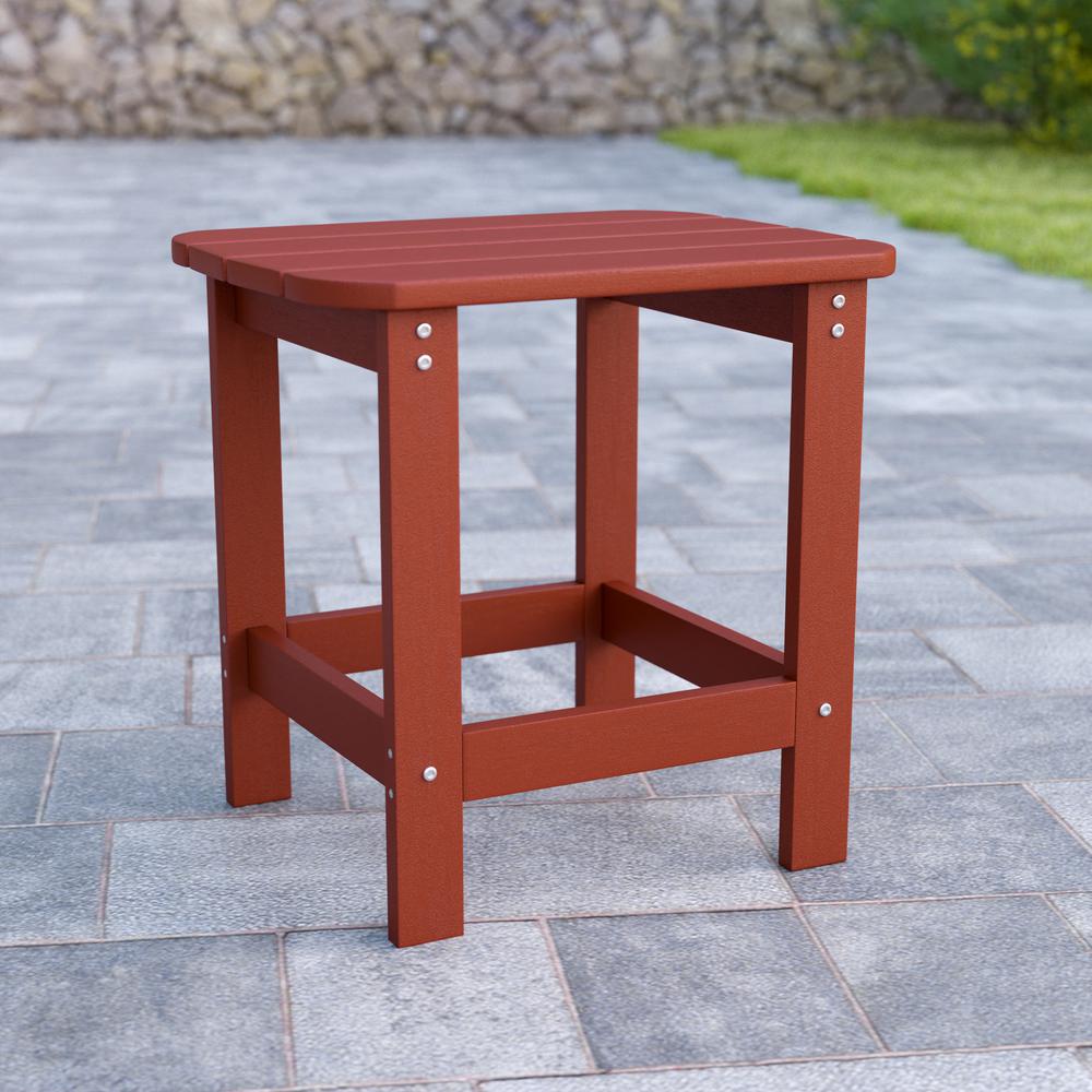 Charlestown All-Weather Poly Resin Wood Adirondack Side Table in Red