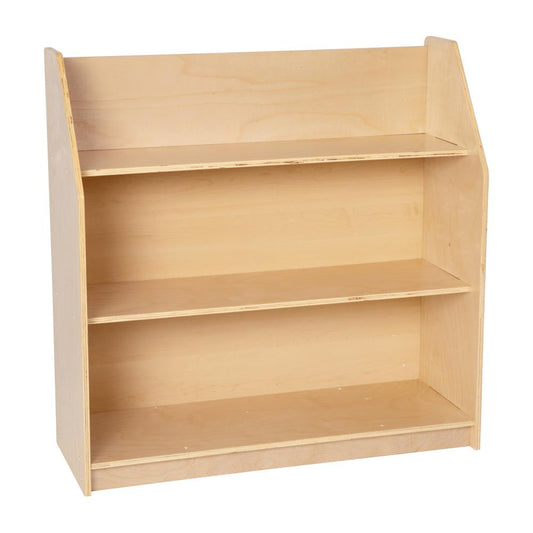 Natural Wooden 3 Shelf Book Display with Safe, Kid Friendly Curved Edges - Commercial Grade for Daycare, Classroom or Playroom Storage