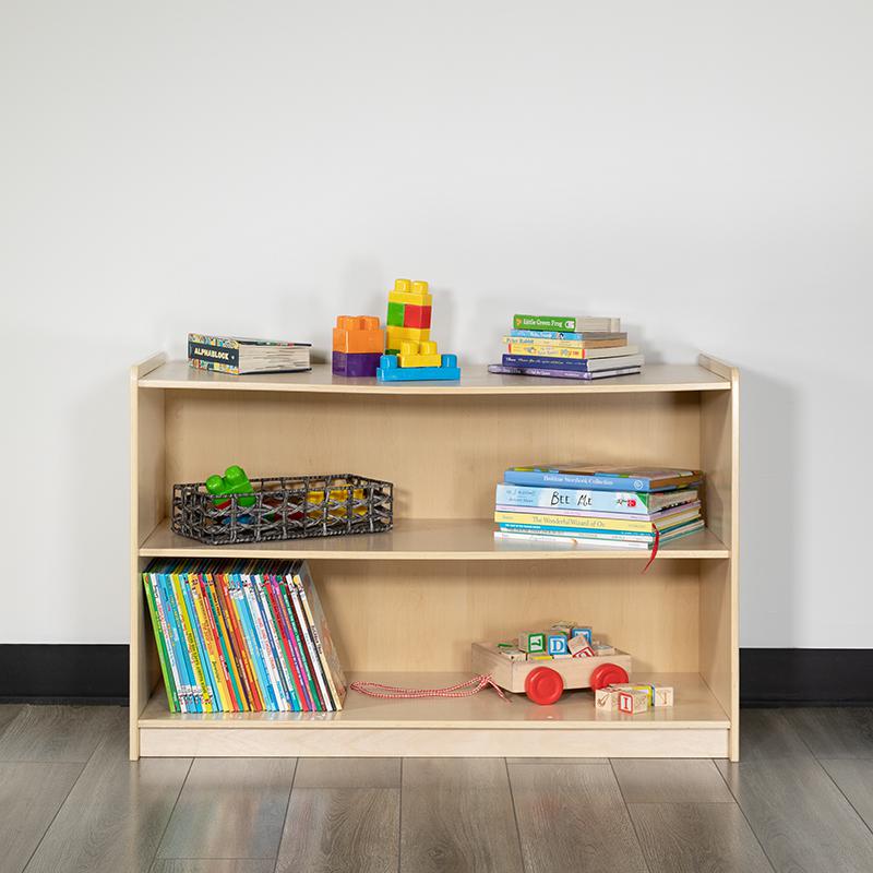 Wooden 2 Section School Classroom Storage Cabinet for Commercial or Home Use - Safe, Kid Friendly Design - 24"H x 36"L (Natural)