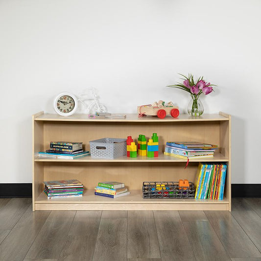 Wooden 2 Section School Classroom Storage Cabinet for Commercial or Home Use - Safe, Kid Friendly Design - 24"H x 48"L (Natural)