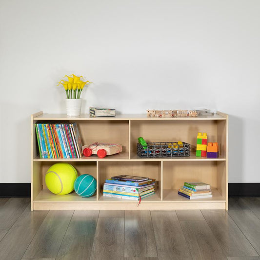 Wooden 5 Section School Classroom Storage Cabinet for Commercial or Home Use - Safe, Kid Friendly Design - 24"H x 48"L (Natural)